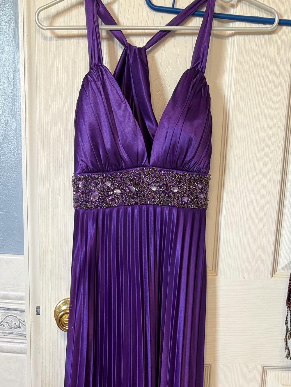 My Michelle Shimmery Purple Ruched Halter Dress